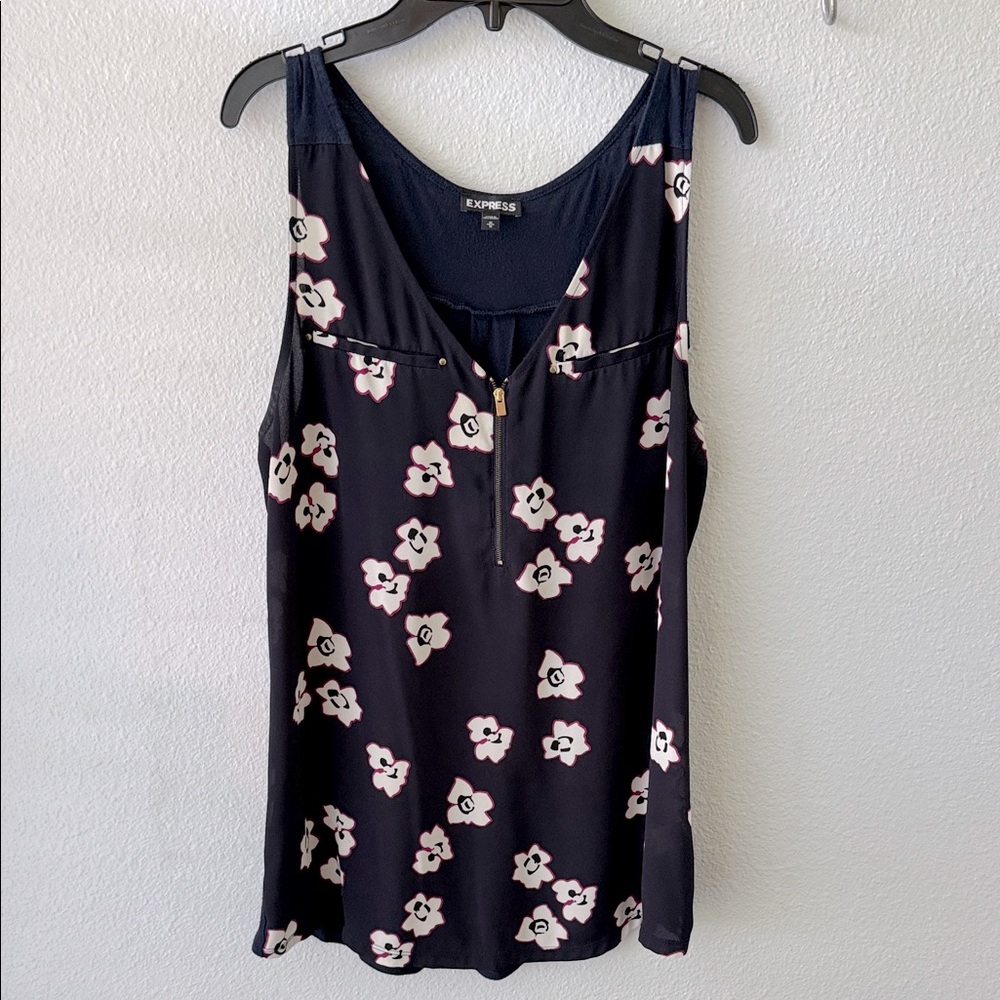 Express Navy and White Floral Tank Top